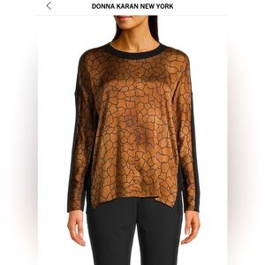 Donna Karan Pieced long sleeve sweater tee NEW
